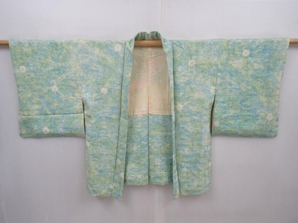 Photo5: 6015T05z560 Vintage Japanese Kimono Silk HAORI  Mint green (5)