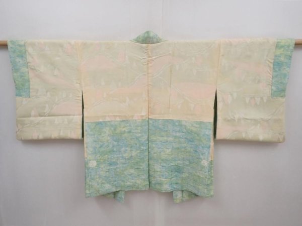 Photo6: 6015T05z560 Vintage Japanese Kimono Silk HAORI  Mint green (6)