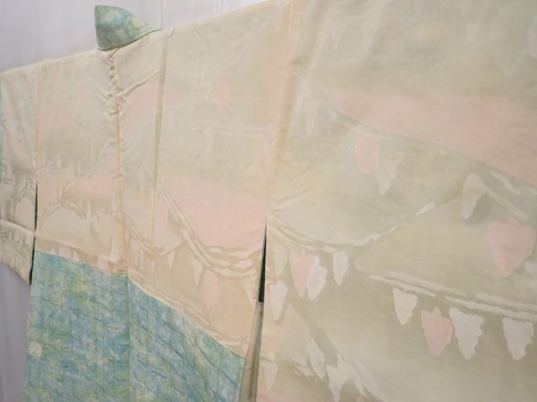 Photo7: 6015T05z560 Vintage Japanese Kimono Silk HAORI  Mint green (7)