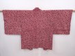Photo1: 6015T06z410 Vintage Japanese Kimono Silk HAORI Flower Dark pink (1)