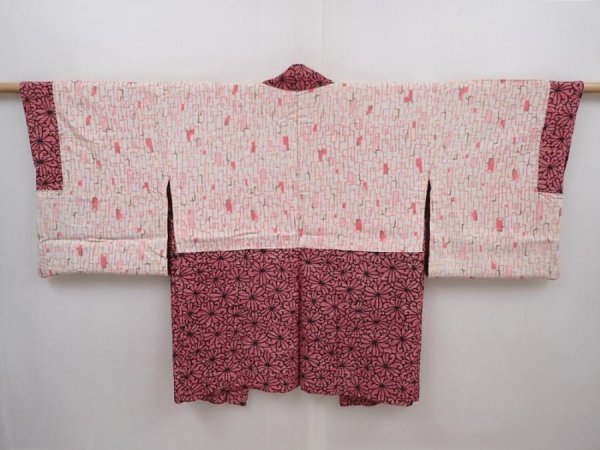Photo6: 6015T06z410 Vintage Japanese Kimono Silk HAORI Flower Dark pink (6)