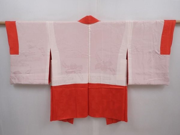 Photo6: 6015T07z530 Vintage Japanese Kimono Silk HAORI  Tomato red (6)