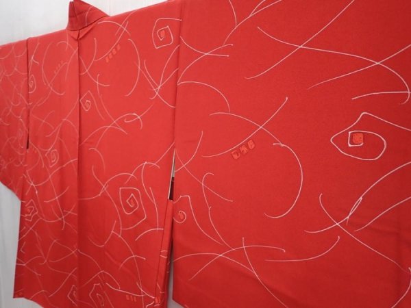 Photo2: 6015T10z530 Vintage Japanese Kimono Silk HAORI Rose Dark red (2)