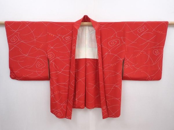 Photo5: 6015T10z530 Vintage Japanese Kimono Silk HAORI Rose Dark red (5)