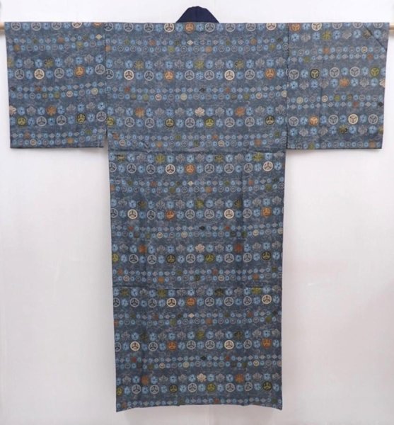 Photo1: 6015T12z490 Vintage Japanese Kimono Muslin Men's JUBAN  Blue-Gray (1)