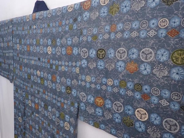 Photo2: 6015T12z490 Vintage Japanese Kimono Muslin Men's JUBAN  Blue-Gray (2)