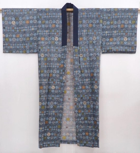 Photo6: 6015T12z490 Vintage Japanese Kimono Muslin Men's JUBAN  Blue-Gray (6)