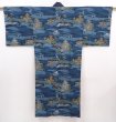 Photo1: 6015T13z470 Vintage Japanese Kimono Muslin Men's JUBAN Castle Navy (1)