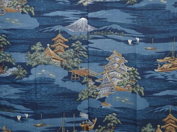 Photo3: 6015T13z470 Vintage Japanese Kimono Muslin Men's JUBAN Castle Navy (3)