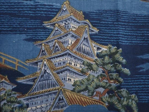 Photo4: 6015T13z470 Vintage Japanese Kimono Muslin Men's JUBAN Castle Navy (4)