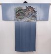 Photo1: 6015T14z410  Japanese Kimono Silk Men's JUBAN Dragon Blue-Gray (1)