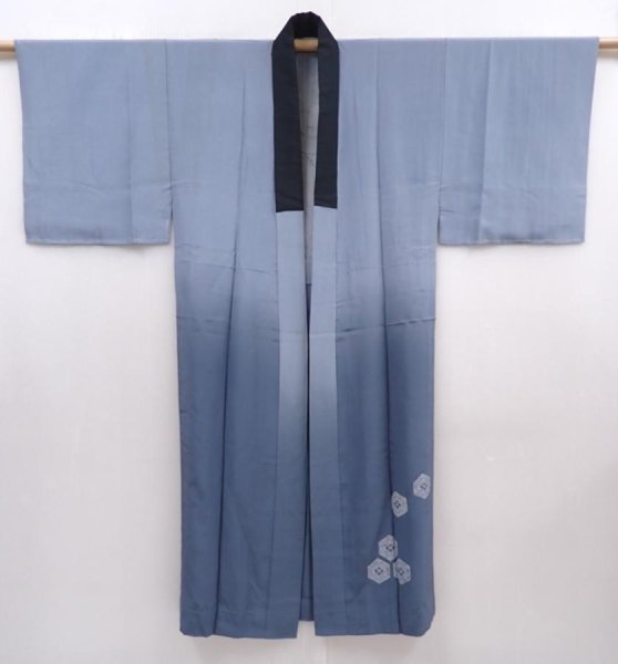 Photo7: 6015T14z410  Japanese Kimono Silk Men's JUBAN Dragon Blue-Gray (7)
