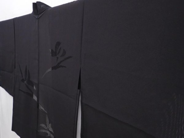 Photo2: 6016T01z240 Vintage Japanese Kimono Silk See through HAORI Leaf Black (2)