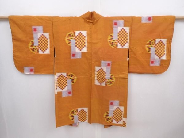 Photo1: 6016T03z380 Vintage Japanese Kimono Silk MEISEN HAORI  Orange-Brown (1)