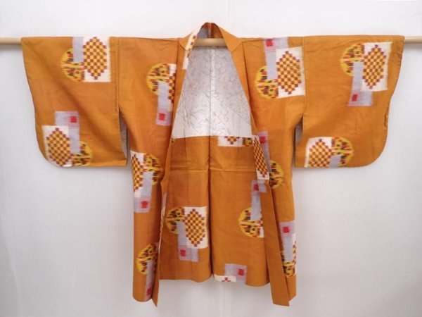 Photo7: 6016T03z380 Vintage Japanese Kimono Silk MEISEN HAORI  Orange-Brown (7)