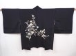 Photo1: 6016T04z550 Vintage Japanese Kimono Silk HAORI Flowers Black (1)