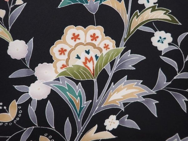 Photo4: 6016T04z550 Vintage Japanese Kimono Silk HAORI Flowers Black (4)