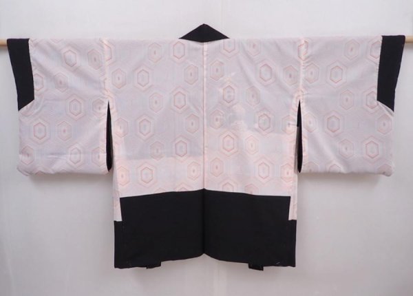 Photo6: 6016T04z550 Vintage Japanese Kimono Silk HAORI Flowers Black (6)