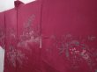 Photo2: 6016T05z510 Vintage Japanese Kimono Silk HAORI Flowers Wine red (2)