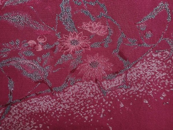 Photo4: 6016T05z510 Vintage Japanese Kimono Silk HAORI Flowers Wine red (4)