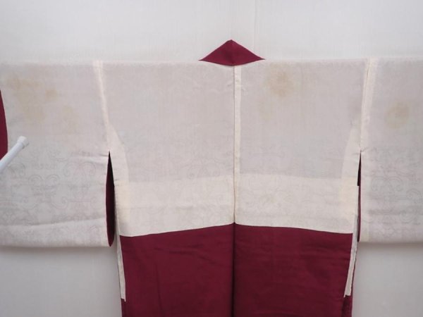 Photo7: 6016T05z510 Vintage Japanese Kimono Silk HAORI Flowers Wine red (7)