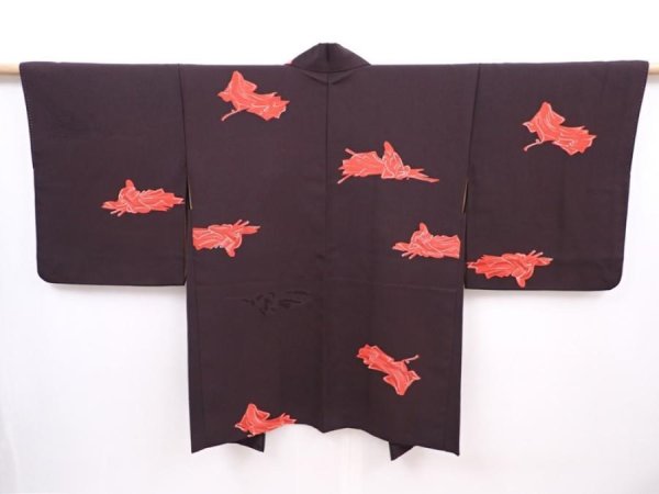 Photo1: 6016T06z630 Vintage Japanese Kimono Silk HAORI Princess Dark brown (1)