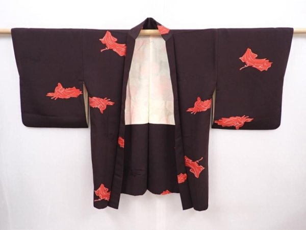 Photo5: 6016T06z630 Vintage Japanese Kimono Silk HAORI Princess Dark brown (5)