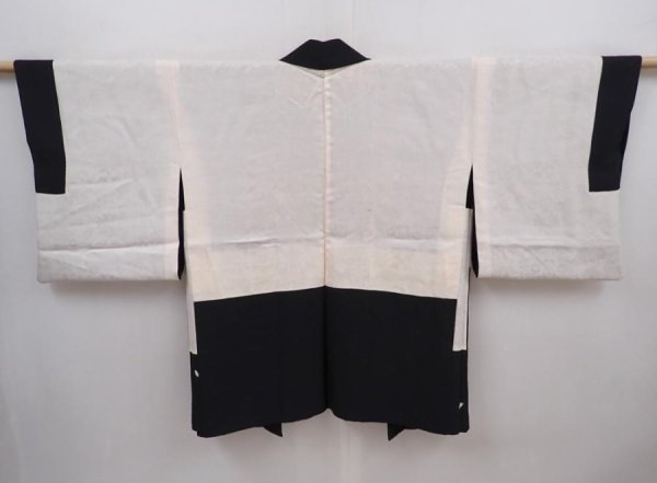 Photo7: 6016T07z520 Vintage Japanese Kimono Silk HAORI  Black (7)