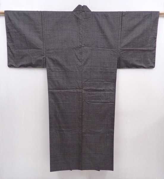 Photo1: 6016T08z750 Vintage Japanese Kimono Silk Men's OSHIMA  Dark gray (1)