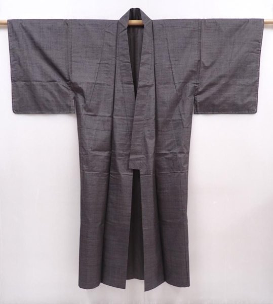 Photo6: 6016T08z750 Vintage Japanese Kimono Silk Men's OSHIMA  Dark gray (6)