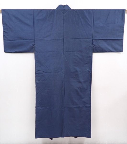 Photo1: 6016T10z730 Vintage Japanese Kimono Silk Men's   Navy (1)