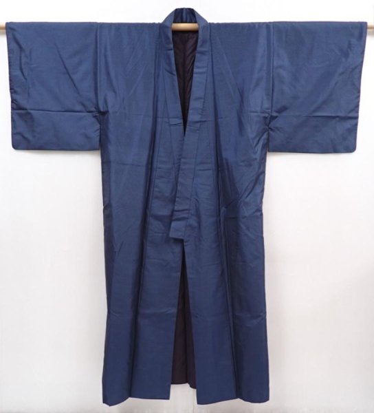 Photo6: 6016T10z730 Vintage Japanese Kimono Silk Men's   Navy (6)