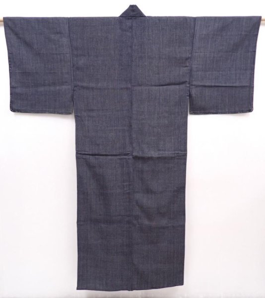 Photo1: 6016T11z540 Vintage Japanese Kimono Silk Men's   Dark gray (1)