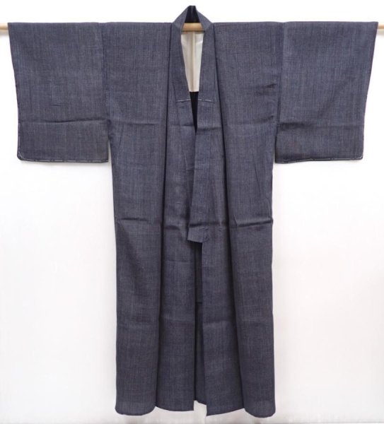 Photo5: 6016T11z540 Vintage Japanese Kimono Silk Men's   Dark gray (5)