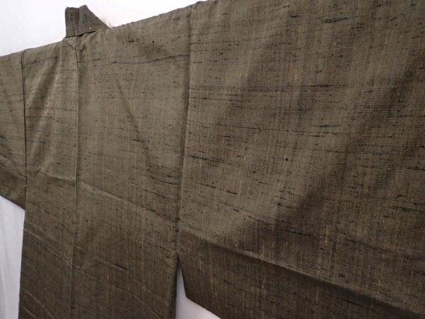 Photo2: 6016T12z780 Vintage Japanese Kimono Silk Men's   Dark olive (2)