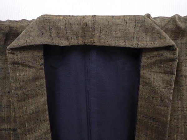 Photo5: 6016T12z780 Vintage Japanese Kimono Silk Men's   Dark olive (5)
