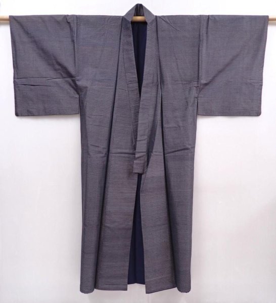 Photo6: 6016T13z800 Vintage Japanese Kimono Silk Men's   Gray (6)