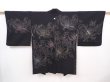 Photo1: 6016T14z620 Vintage Japanese Kimono Silk HAORI Flowers Black (1)
