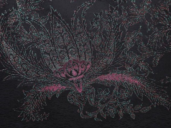 Photo4: 6016T14z620 Vintage Japanese Kimono Silk HAORI Flowers Black (4)