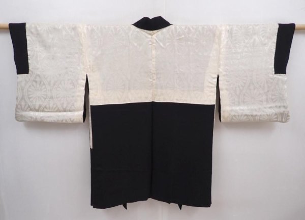 Photo7: 6016T14z620 Vintage Japanese Kimono Silk HAORI Flowers Black (7)