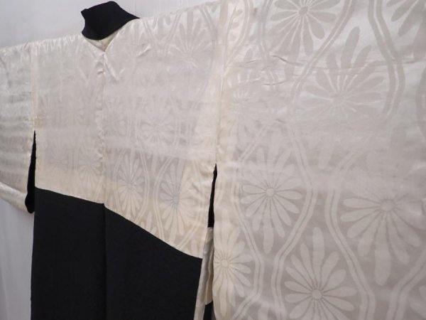 Photo8: 6016T14z620 Vintage Japanese Kimono Silk HAORI Flowers Black (8)