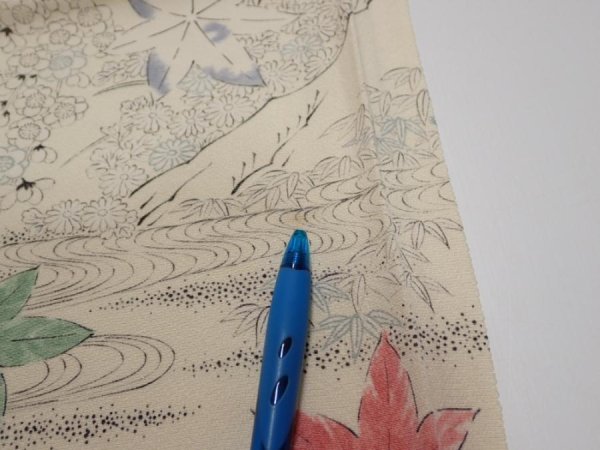 Photo6: 3D01z70  Japanese Kimono Silk  FABRIC Maple Smoky white 45.7x14.2 (6)