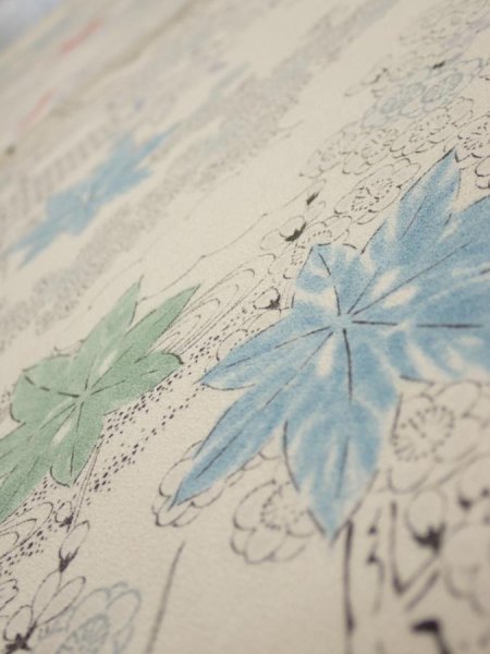 Photo4: 3D02z70  Japanese Kimono Silk  FABRIC Maple Smoky white 46.1x14.2 (4)