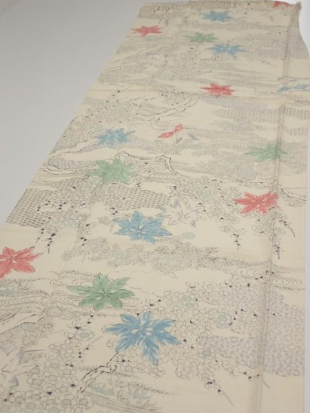 Photo3: 3D03z90  Japanese Kimono Silk  FABRIC Maple Smoky white 66.9x14.0 (3)