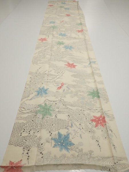 Photo5: 3D03z90  Japanese Kimono Silk  FABRIC Maple Smoky white 66.9x14.0 (5)
