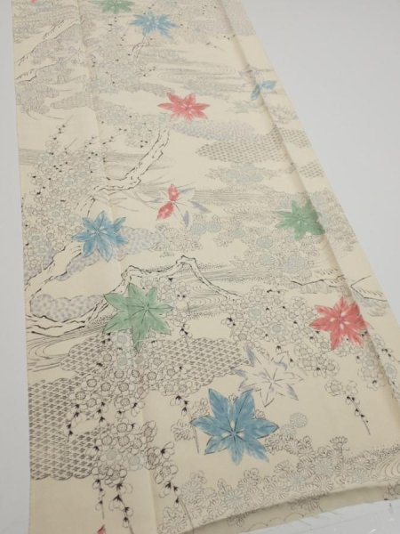 Photo2: 3D04z90  Japanese Kimono Silk  FABRIC Maple Smoky white 66.1x14.2 (2)