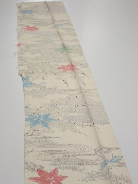 Photo3: 3D07z50  Japanese Kimono Silk  FABRIC Maple Smoky white 57.5x7.7 (3)