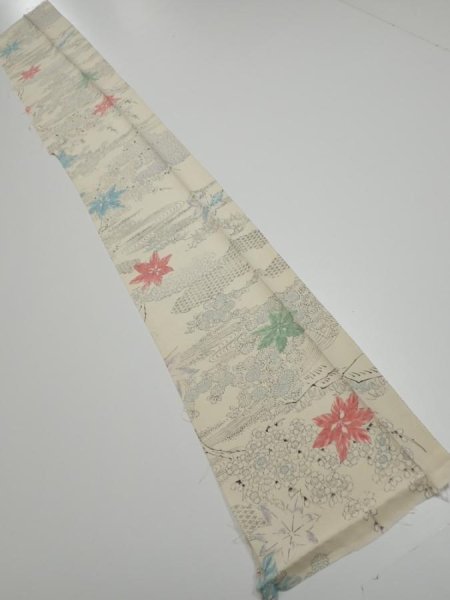 Photo5: 3D07z50  Japanese Kimono Silk  FABRIC Maple Smoky white 57.5x7.7 (5)