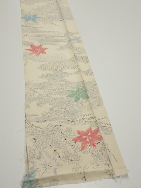 Photo2: 3D08z50  Japanese Kimono Silk  FABRIC Maple Smoky white 58.3x7.7 (2)