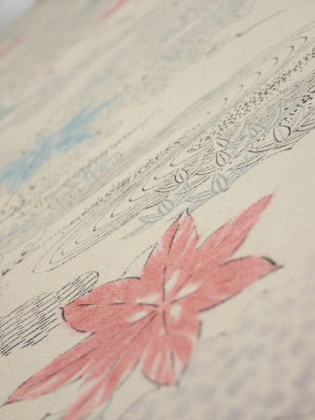 Photo4: 3D08z50  Japanese Kimono Silk  FABRIC Maple Smoky white 58.3x7.7 (4)